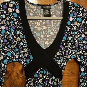 Bisou Bisou Black Turquoise Purple Jersey Dress with tapered long sleeves